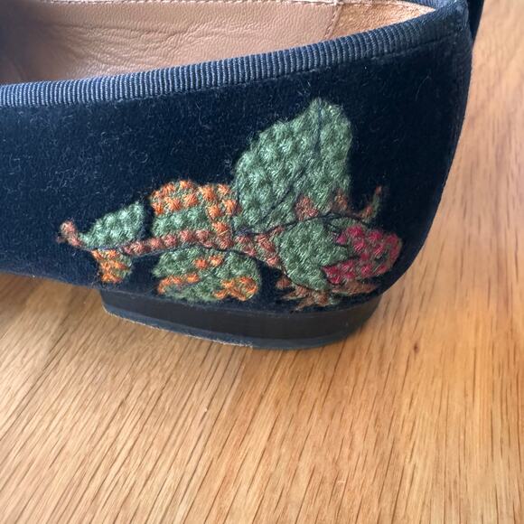 Stubbs & Wootton Black Velvet Needlepoint Horse Equestrian Loafer Flats Sz 8 - Picture 5 of 12